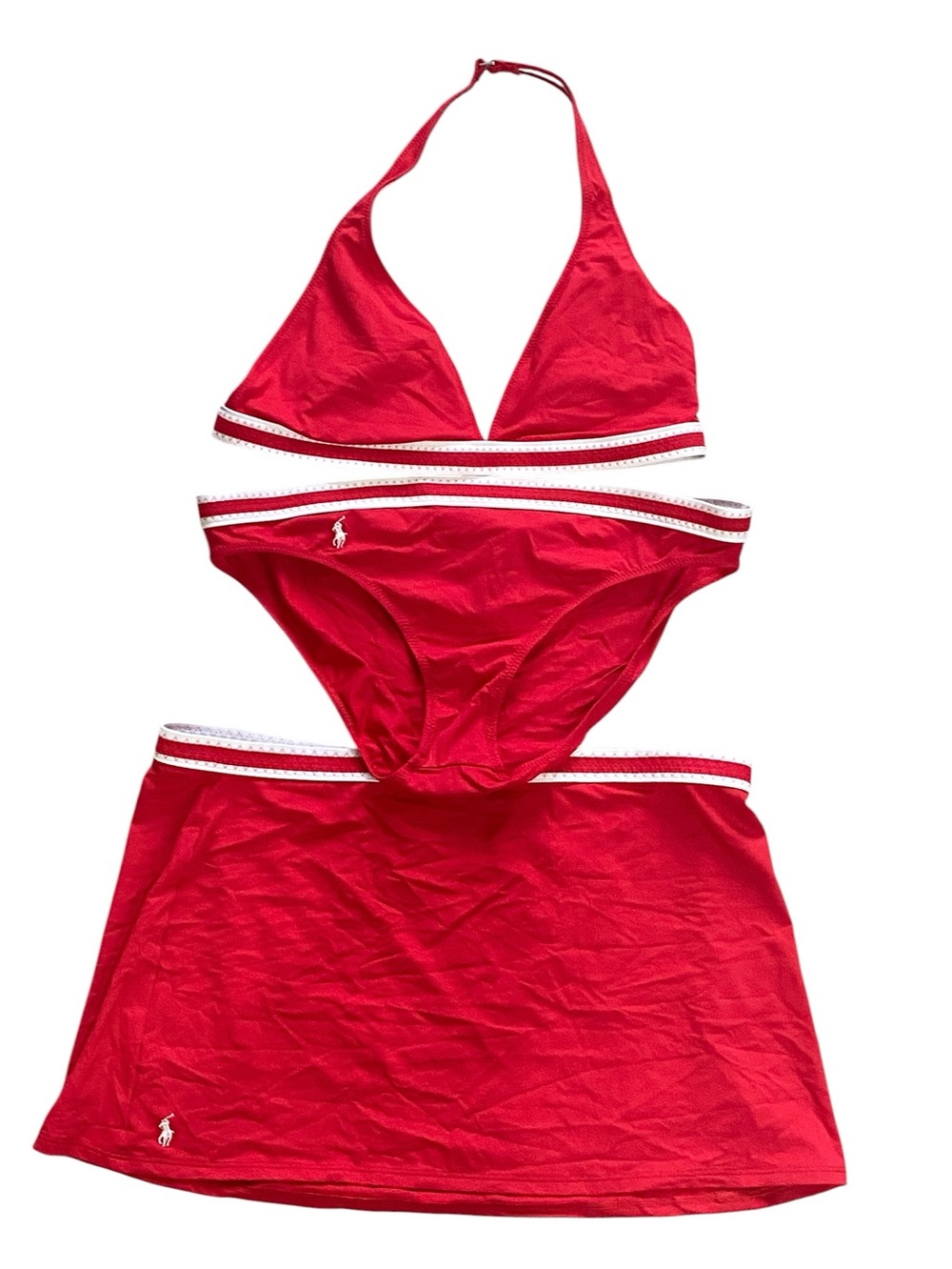 Ralph Lauren Vintage Y2K Red White Bikini Swim Skirt 3 Piece Set Sz L - Picture 16 of 16